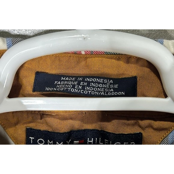 Tommy Hilfiger Button Down Plaid Dress Shirt Men's M Long Sleeve Red White - Picture 9 of 12